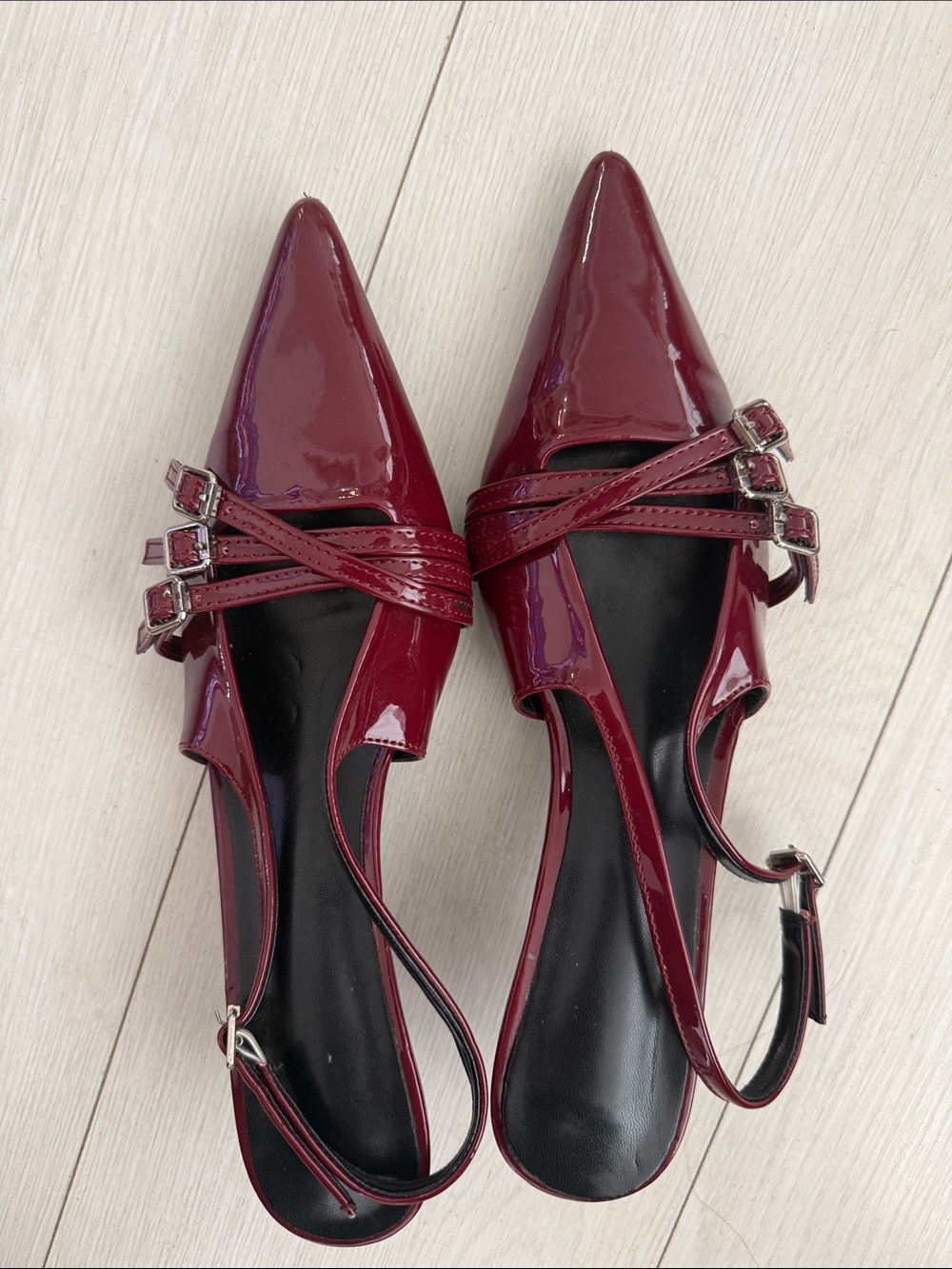Women's Burgundy Patent Slingback Pointed Flats